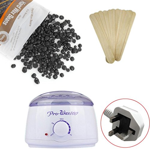 100G Anglewolf Waxing Kit Electric Wax Warmer Heater with Hard Wax Beans(100G) and Wax Applicator Sticks(12pcs) for Hair Removal (Black)
