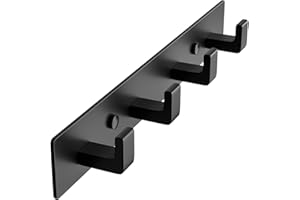 GWAAZXGZ Black Coat Rack Wall Mount - 12.5 inch Modern Metal Hook Rail with 4 Right-Angle Hooks, Drill-Mounted Organizer for Coats, Hats, Bags in Entryway, Bathroom, Bedroom (1 Pack)
