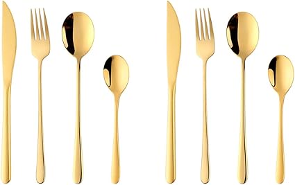 Amazon Do Buy ステンレス ディナーカトラリーセット 2名用 ステーキナイフ ディナーフォーク ディナースプーン ティースプーン 4点セット 18 8ステンレス製 ゴールド Do Buy カトラリーアソートセット 通販