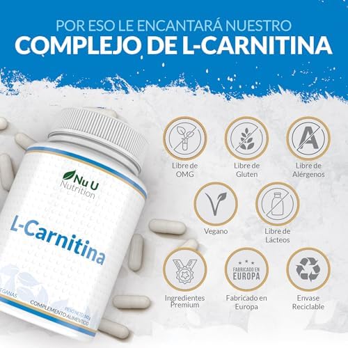 L-Carnitina 2200mg - 180 Cápsulas Veganas de Alta Potencia - Con riboflavina, biotina, cromo, vitamina D, B3 y B6 - Tartrato de L-Carnitina - Fabricado en Europa - Nu U Nutrition