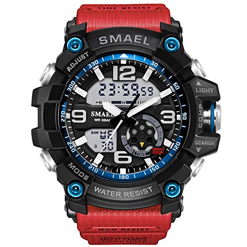 KXAITO Men's Watches Sports Outdoor Waterproof Military Watch Date Multi Function Tactics LED Alarm Stopwatch (742_Band_red)