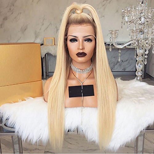 180% Density 613 Blonde Ombre Human Hair Wigs with Baby Hair For Women Pre Plucked Virgin Full Lace Wigs Peruvian Straight Glueless Lace Wigs(24inch, Full Lace Wig)