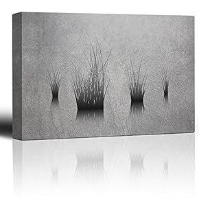 Lone Plants on a Pond on a Grey and Grainy Background - Canvas Art Home Art - 12x18 inches