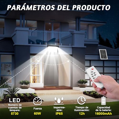 Dopwii Lamparas Solares Exterior 16000mAh, Luces Solares para Exterior Jardin, Panel Solar Bifacial con Absorción de Luz de 360°, Lámpara Solar con 4 Modos de Iluminación y Mando a Distancia(2 Piezas)
