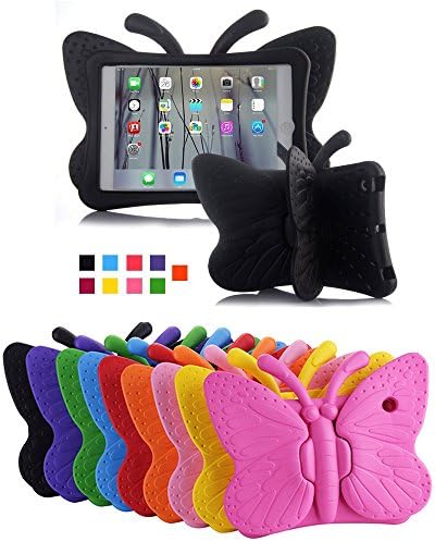 Bniiy Ipad Mini 1 2 3 4 Case,ShockProof Protective Heavy Duty Cover with Stand Case for Kids and Children Non-toxic Lightweight EVA Foam Cute Cartoon Butterfly Design For Ipad Mini 1 2 3 4(black)