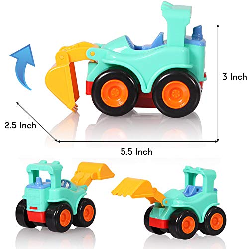 Beestech Toy Cars for 2,3,4,5 Year old Boys Girls Toddlers, Friction Powered Cars, Push and Go Construction Truck Toys, Pull back and Go Vehicles with Dumper Road Roller Bulldozer Excavator 4 Pack Gif