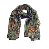 Ammazona Fashion Women Girl Chiffon Printed Silk Long Soft Scarf Shawl Scarf (Navy)