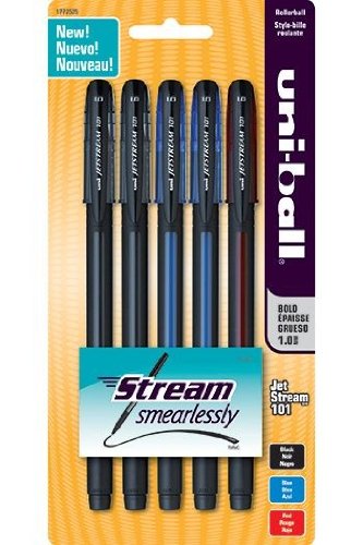 Uni-ball Jetstream 101 Bold Point Rollerball Pens, Colored Ink, 5 Pens (1772525), Office Central