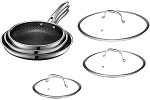 HexClad Hybrid Nonstick 6-Piece Fry Pan Set, 8, 10 and 12-Inch Frying Pans with Tempered Glass Lids, Stay-Cool Handles, Dishw