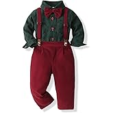 Yoolhamy Baby Boy Christmas Outfit Toddlers Xmas 4PCS Bow-tie Shirt and Suspender Pants Gentleman Set