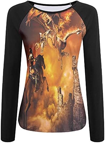 Weiding Kids Nursery Decor With A Knight on Horse Castle Mystic Fairytale Art Women's Stretchy Long Sleeve Raglan Tshirt S