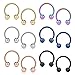Ruifan 12PCS Assorted Colors Surgical Steel CBR Non-Piercing Fake Nose Septum Horseshoe Earring Eyebrow Tongue Lip Piercing Ring with 5mm Balls 14G 14mm