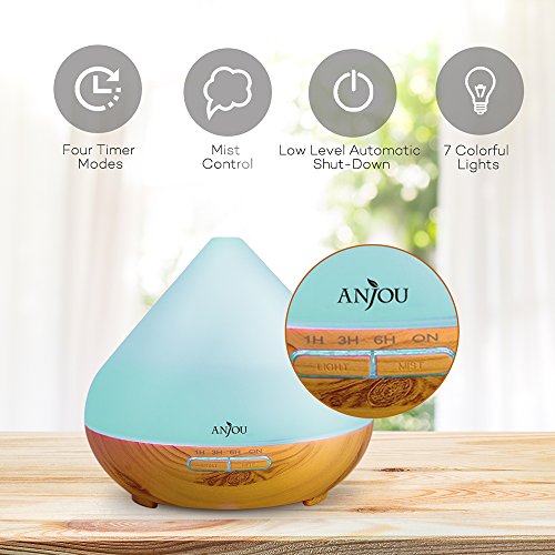 Essential Oil Diffuser 300ml Anjou Aromatherapy Diffusers, Ultrasonic Aroma Humidifier (Up to 8H Use, Mist Control, Waterless Auto Shut-Off, 4 Timer Settings, 7 Color LED Lights, Wood Grain, BPA-free) Beauty & Personal Care, Fragrance, Aromatherapy, Diffusers