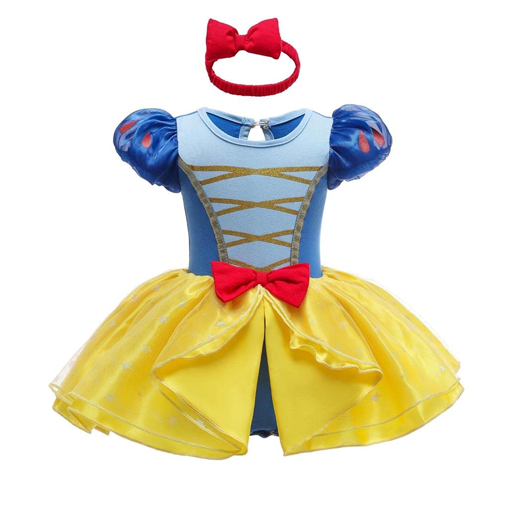 Lito Angels Infant Princess Snow White Fancy Dress Up Bodysuit Romper Costume with Bow Headband for Baby Girls Age 0-3 Months, Yellow 295