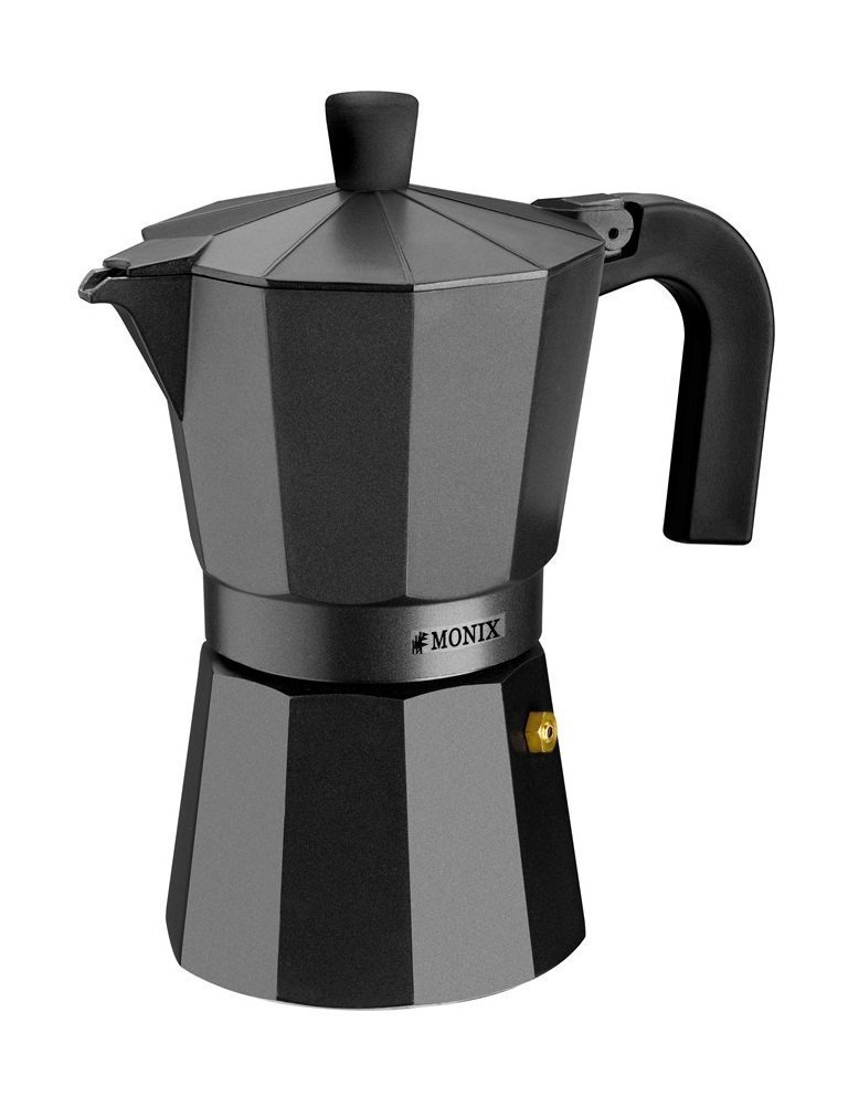 Monix Vitro Noir Aluminium Non-Stick 12 Cups Coffee Maker, Black, 30 x 30 x 30 cm