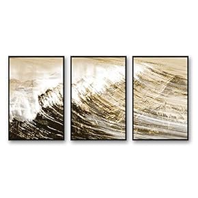 3 Piece Framed CanvasWall Art for Living Room, Bedroom Golden Waves Canvas Prints for Modern Home Decoration Ready to Hang - 16"x24"x3 Panels