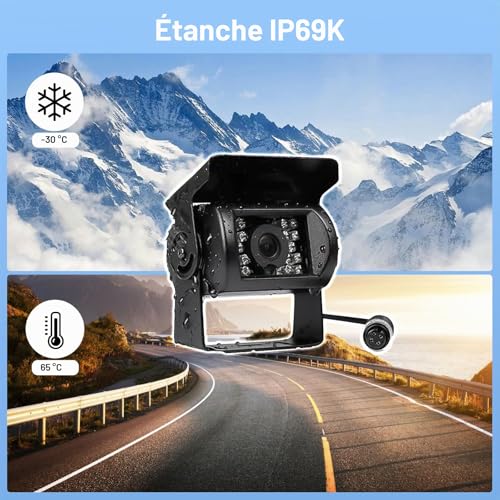 CAMECHO Backup Camera Kit with 7" LCD Display Dual Camera and 4 Channel Quad Video Input, IP68 Waterproof Rearview Camera for Camper, Truck, RV and Trailers