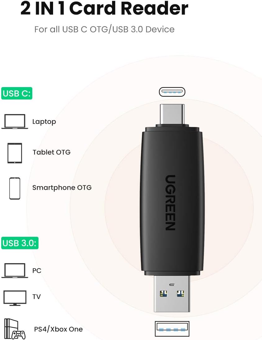 UGREEN SD Card Reader, USB 3.0 USB C Memory Card Reader OTG Card Adapter for SD, Micro SD, SDHC, SDXC, MMC Card Compatible with MacBook, Galaxy S20, iPad Pro 2020, Surface Pro, Computer, Laptop: Computers & Accessories