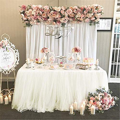 Fanqisi 3 Yard Ivory Romantic Tulle Table Skirt Wedding Event Party Anniversary Shower Bridal Reception Decor Cake Sweetheart Table Ballerina Birthday Decorations
