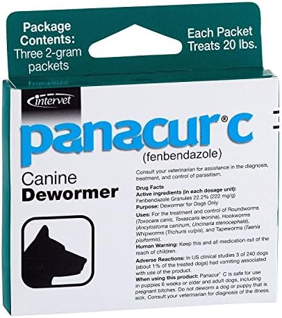 Panacur C Canine Dewormer Dogs 2 Gram Each Packet Treats 20 lbs (3 Packets)