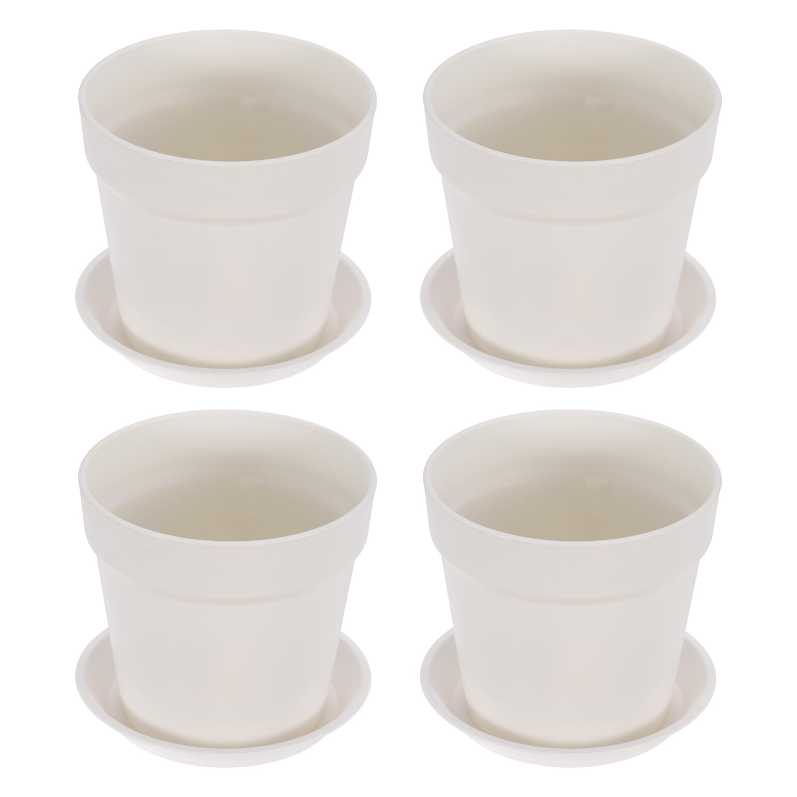 PATIKIL 5.9 Inch/15cm Plastic Plant Pots, 4 Pack Flower Pot Planters with Drainage Holes and Tray for Home Decor Indoor Plants, White