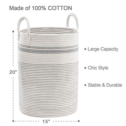 Woven Rope Laundry Hamper Basket by YOUDENOVA, 58L Tall Luandry Basket