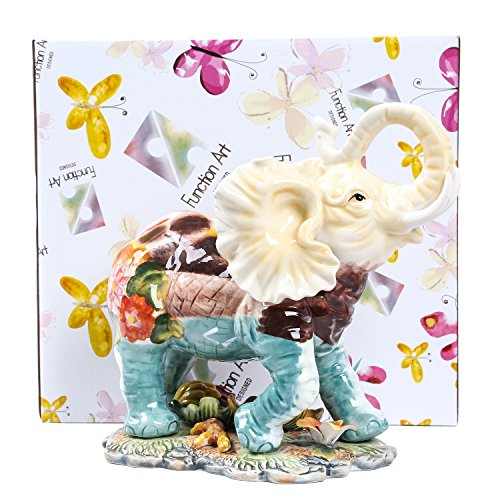 FORLONG FL6016 Ceramic Collectible Figurines Statue,3D Hand-Painted Elephant with Trunk Raised Statue Decoration(Small)