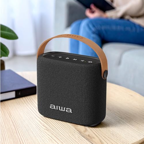 Aiwa Bocina Portátil AWS70BTB Bluetooth 5.3 con 14W, luz LED de Atardecer, batería 2000 mAh, IPX4 Resistente a Salpicaduras, Entrada USB y AUX, diseño Compacto Color Negro