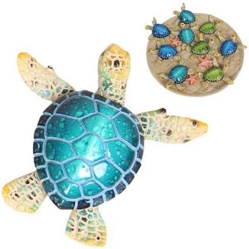 1pce 7.5cm Realistic Miniture Marble Turtle, Beach Themed Design, High Detail - Aqua Blue - (Right)