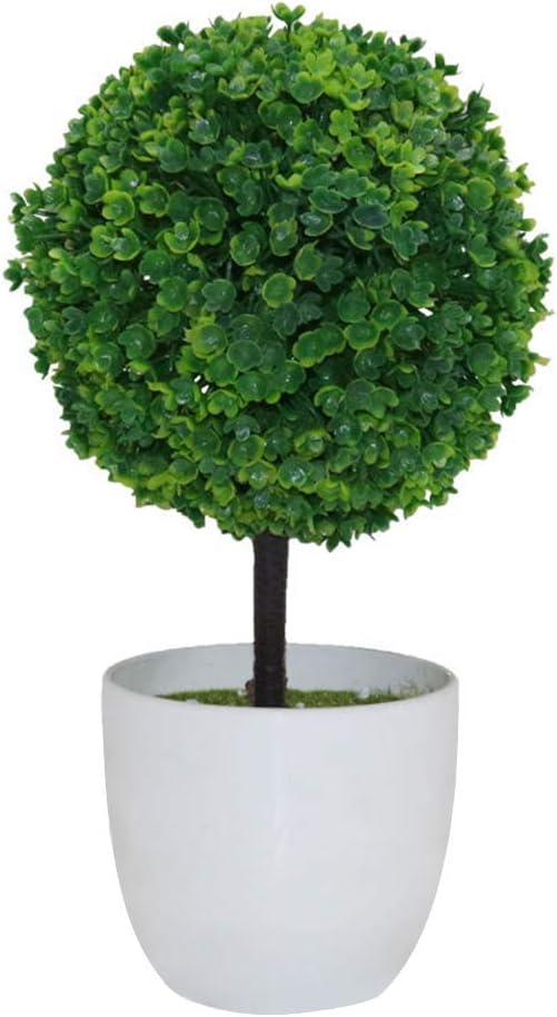 Goodtimes28 Artificial Plant ，Artificial Potted Ornament Topiary Ball Shape Bonsai Fake Plant Home Decoration Green