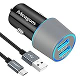 Meagoes Fast Car Charger, Compatible Samsung Note 9/Note 8, Galaxy S10 Plus/S10/S10e/S9 Plus/S9/S8+/S8, LG V40 ThinQ/G7 Phone, Dual Quick Charge 3.0 Port, Rapid Charging Car Adapter with USB C Cable
