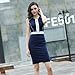 Miusol Women's Formal Scoop Neck Optical Illusion Fitted Bodycon Pencil Dress,Navy Blue,Large