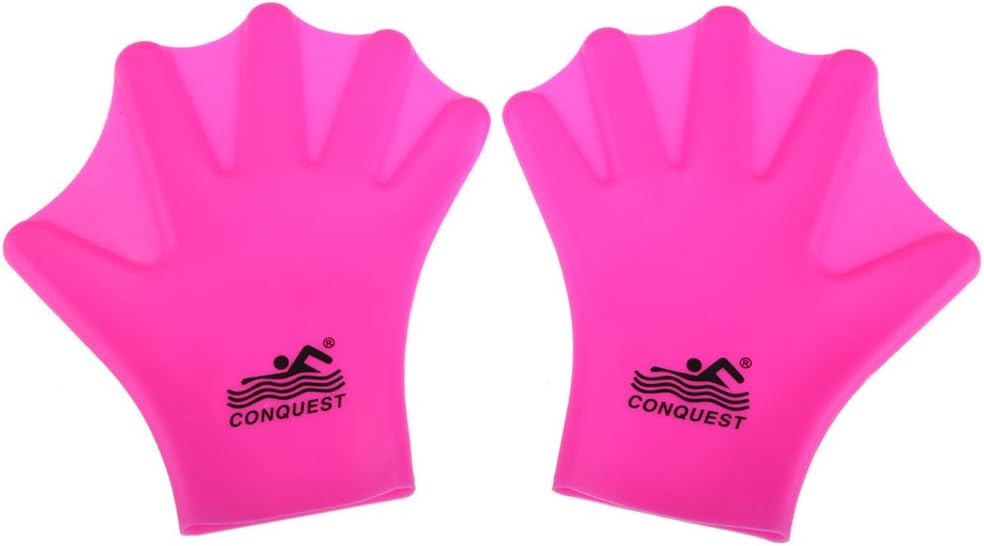 JERN Adults Swimming Webbed Gloves Adult Frog Finger Fin Diving Hand Wear Silicon Swimming Sports Paddle Training Fingerless Gloves (Pink)