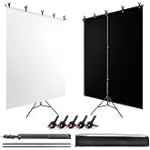 Black White Backdrop with Stand Kit for Photoshoot Video Studio Recording 5X6.5ft, Black White Photo Backdrop Curtain Backgro