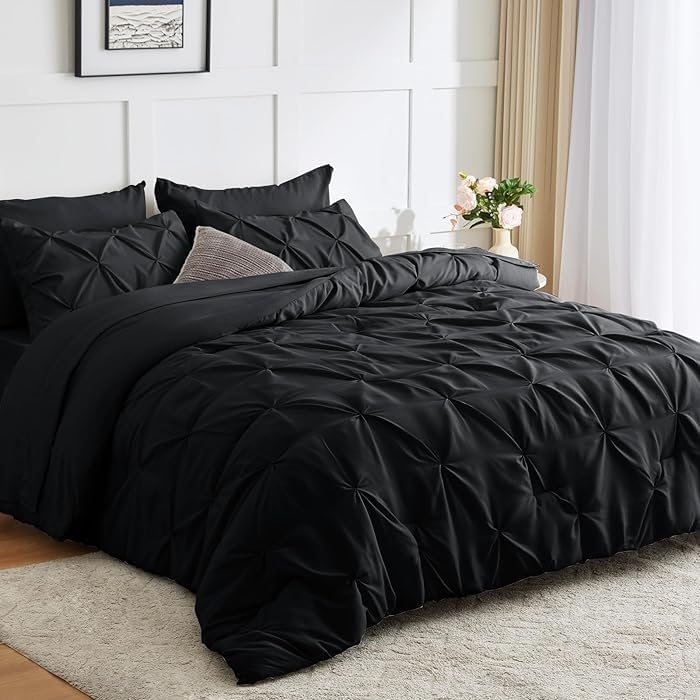 Comfort Collections Luxury Alford Alexander Pin Tuck Pinch Pleat Duvet Quilt Cover Reversible Diamond Bedding Set With Matching Pillowcases Black Superking 260cm x 220cm Approximate