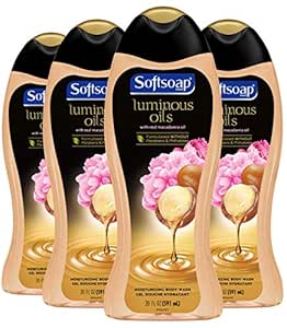 Softsoap Luminous Oils Moisturizing Body Wash Shower Gel for Women, Macadamia Oil and Peony - 20 fluid ounce (4 Pack)