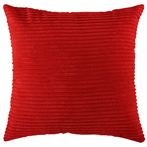 Home Brilliant Plush Velvet Corduroy Throw Euro Pillow Sham Cushion
Cover for Sofa, 26" x 26" (66 x 66 cm), Bright Red