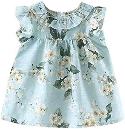 Baby Girls Cute Princess Dress Ruffle Sleeveless Flora Print Tutu Pageant Skirt Summer Clothes