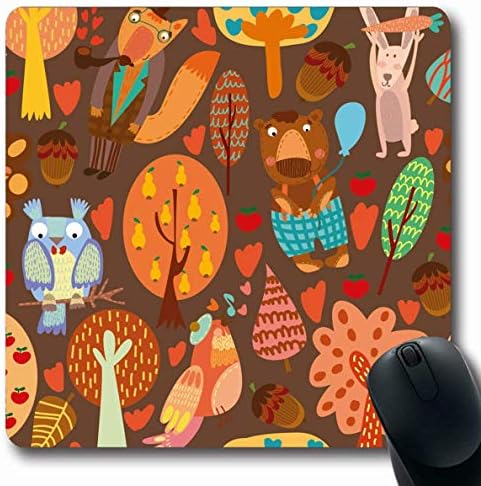 Mousepads for Computers Text Brown Forest Trees Bear Hipster Abstract Acorn Autumn Leaves Design Fall Non-Slip Oblong Gaming Mouse Pad