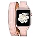 Elobeth iWatch 40mm 38mm Genuine Leather Band Double Wrap Slim Bracelet Strap Metal Buckle Designed Thread Compatible Apple Watch 40mm 38mm Series 4/3/2/1, Double Tour Pink (Rose Gold Buckle) 40/38mm