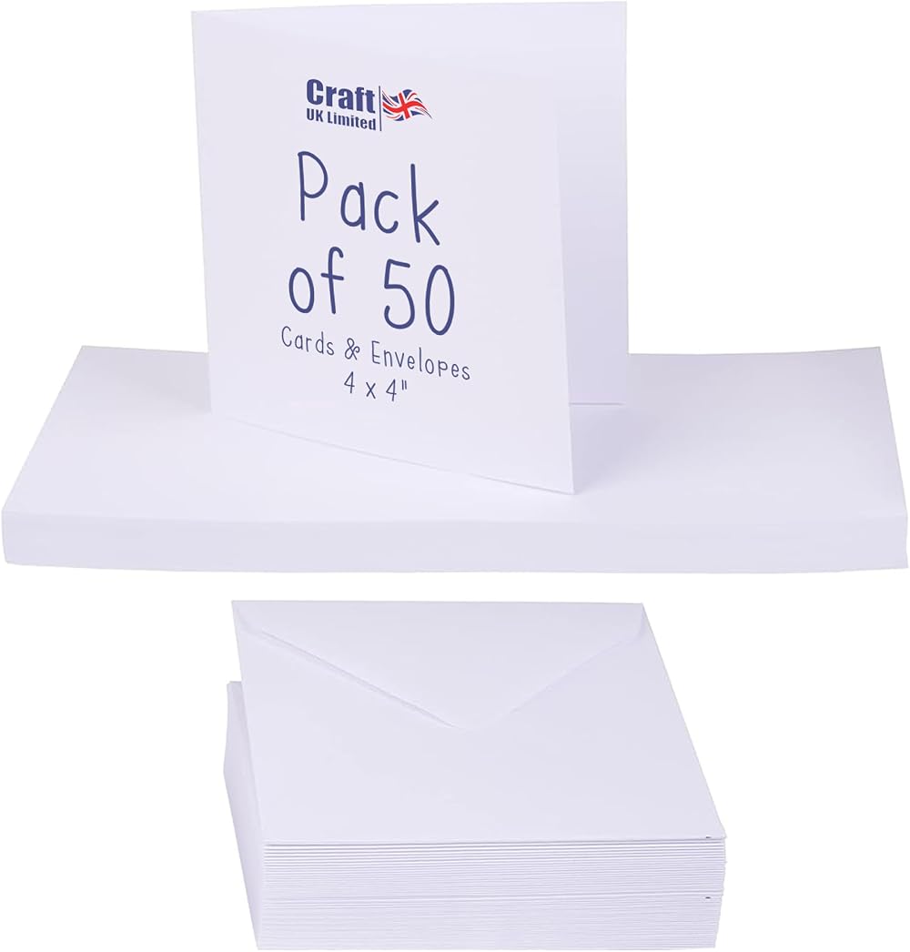 Craft UK 996 4 x 4 inch Card and Envelope Pack of 50 White