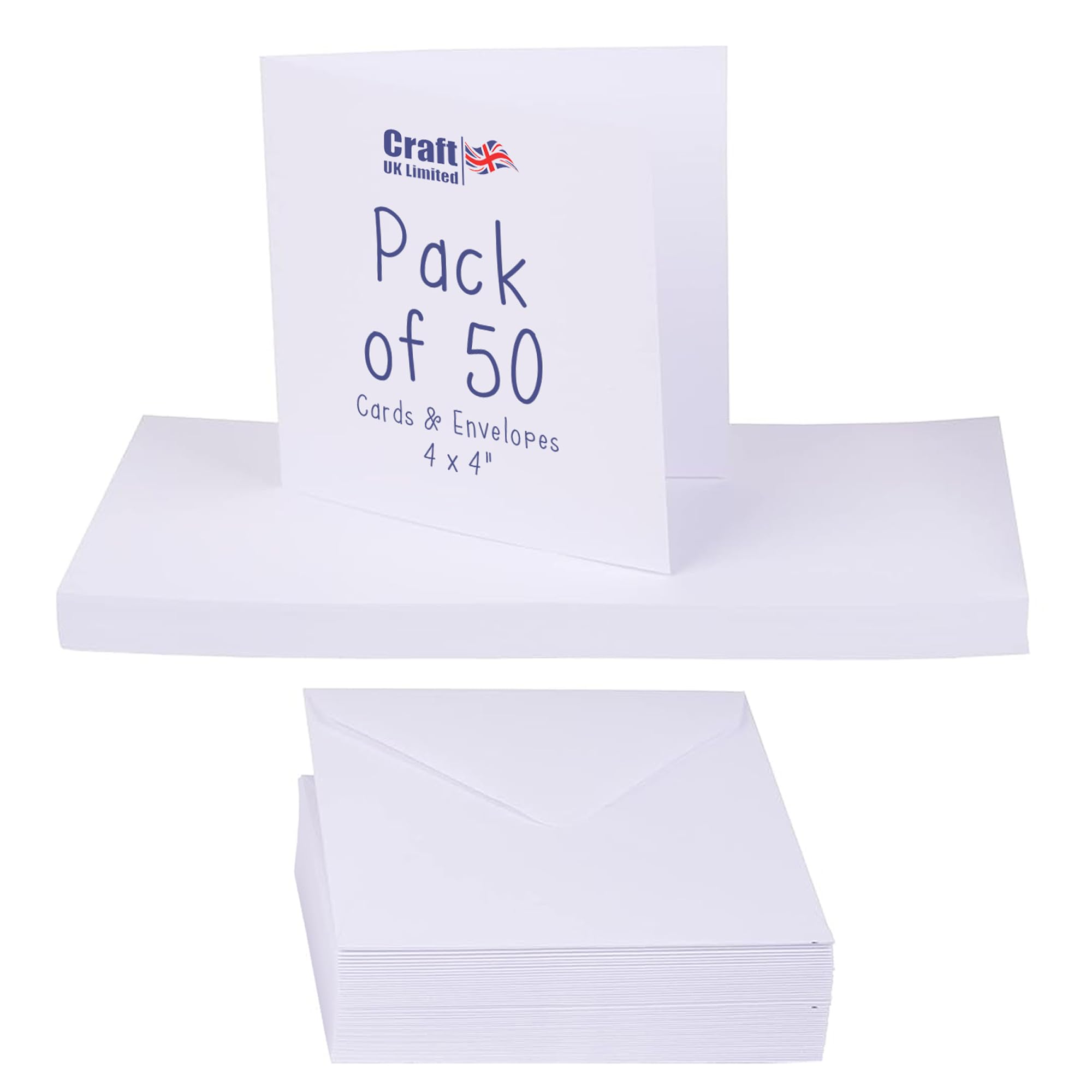 Craft UK 996 4 x 4 inch Card and Envelope pack of 50 - White