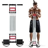 Spring Chest Expander, Tummy Trimmer Hand Gripper 3 in 1 Pull-up Bars Exerciser with 5 Metal Springs, Arm Strength Trainer