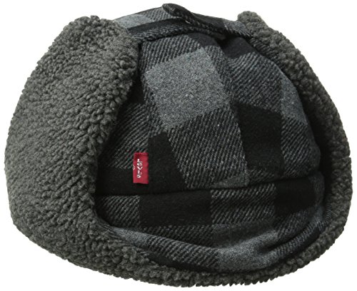 image for Levi's Men's Buffalo Plaid Trapper Hat with Sherpa Lining, Black/Grey,