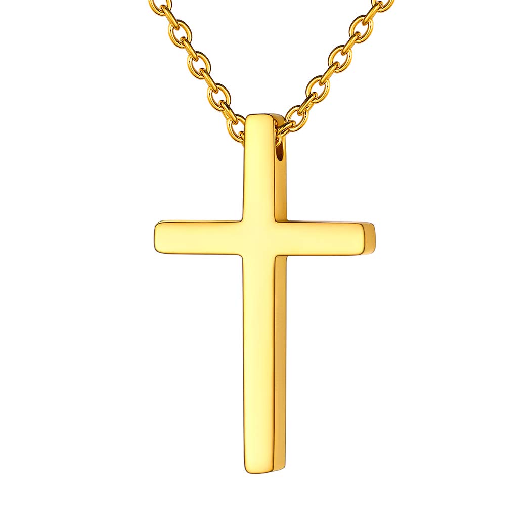 Suplight Women Cross Necklace Jesus Christ Cross Pendant Religious Jewellery Stainless Steel Gold Plated Delicate Faith Cross Necklace for Girls
