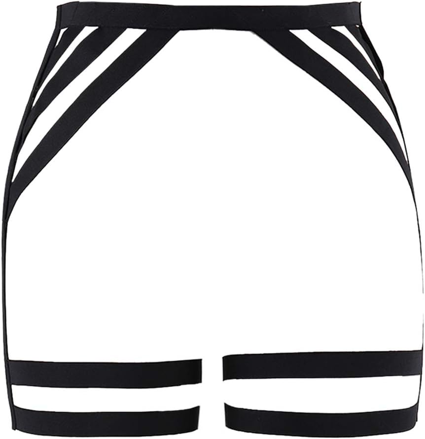 Women Pink Punk Leather Waist Leg Caged Harness Gothic Garter Body Belt (H)