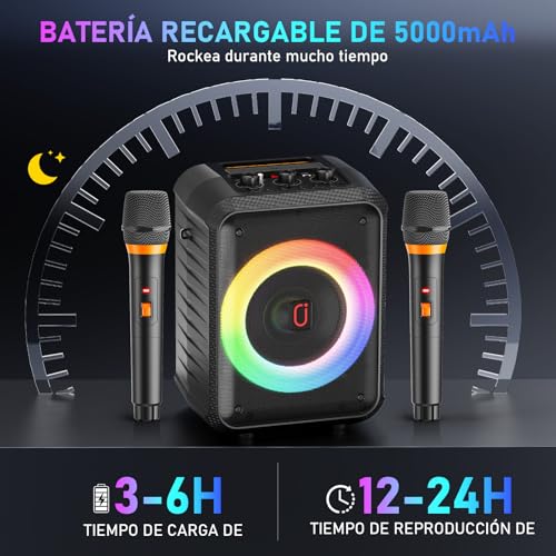 HWWR Karaoke Machine, Karaoke Device with 2 Microphones, Portable Bluetooth Karaoke Device with DJ Lights, PA System, Ideal for Family Gatherings and as a Gift for Adults and Kids