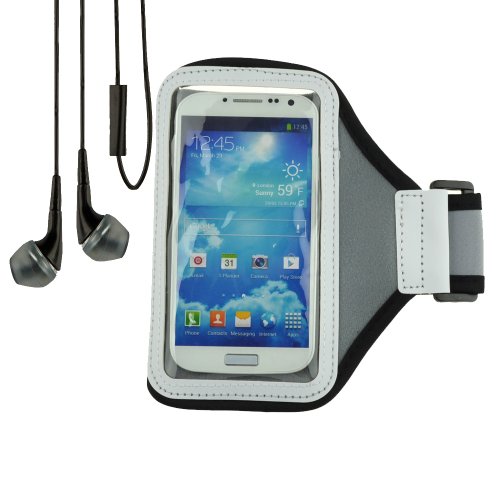 Gray Comfy Sport Band / Workout Armband Adjustable Neoprene Strap for Motorola Smartphone + VanGoddy Headphone with MIC,Black