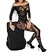 QueensHot Sheer Black Lingerie Babydoll Crotchless Teddy Nightie Leotard Body Suit Stocking, Black, Large