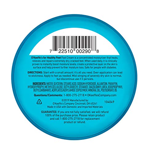 O’KEEFFE’S FOR HEALTHY FEET FOOT CREAM; GUARANTEED RELIEF FOR EXTREMELY DRY; CRACKED FEET; INSTANTLY BOOSTS MOISTURE LEVELS; 6.4 OUNCE JAR; VALUE SIZE; (PACK OF 1)